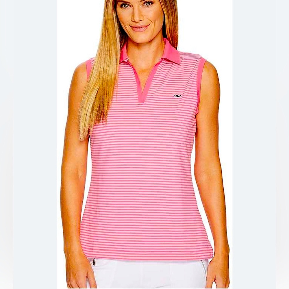 Vineyard Vines Pink Striped Sleeveless Polo Tank